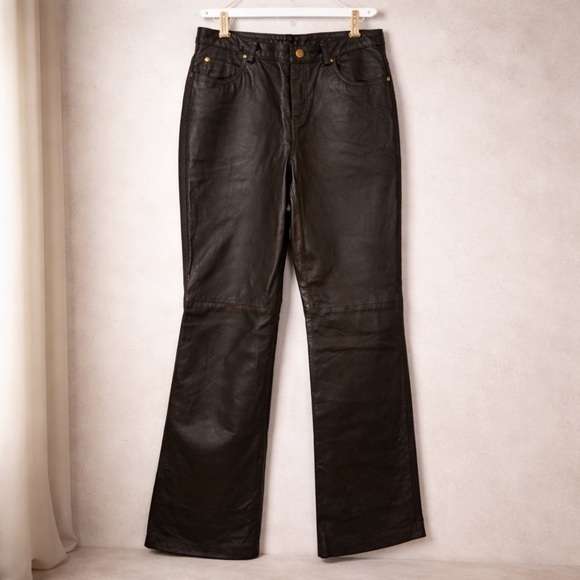 metrostyle Denim - Metrostyle Vintage Dark Green Leather Pants -Mid Rise Bootcut Size 10P